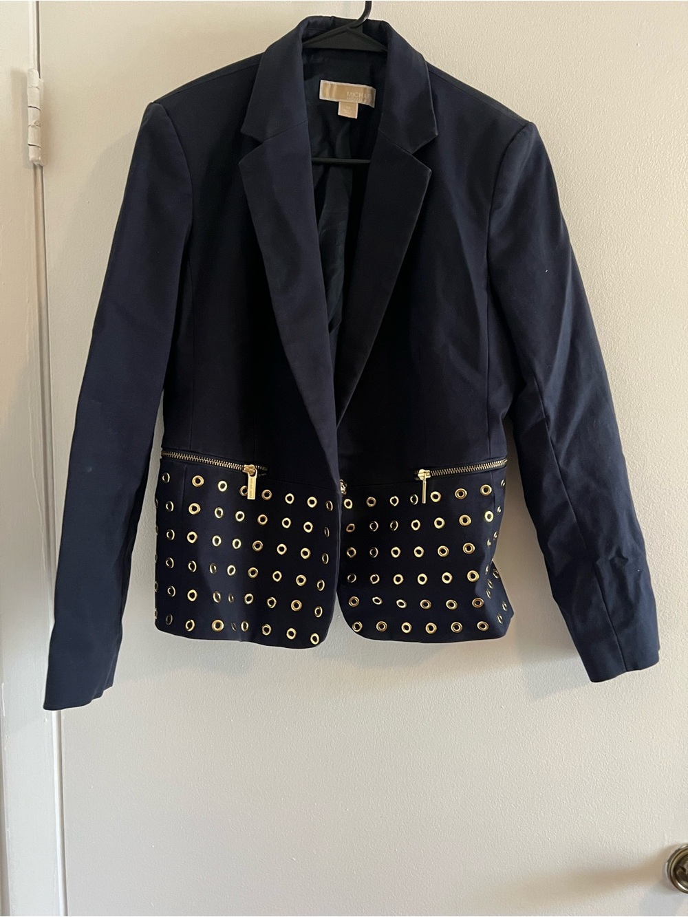 Ladies Michael Kors Navy Blazer with Gold Grommet Detail